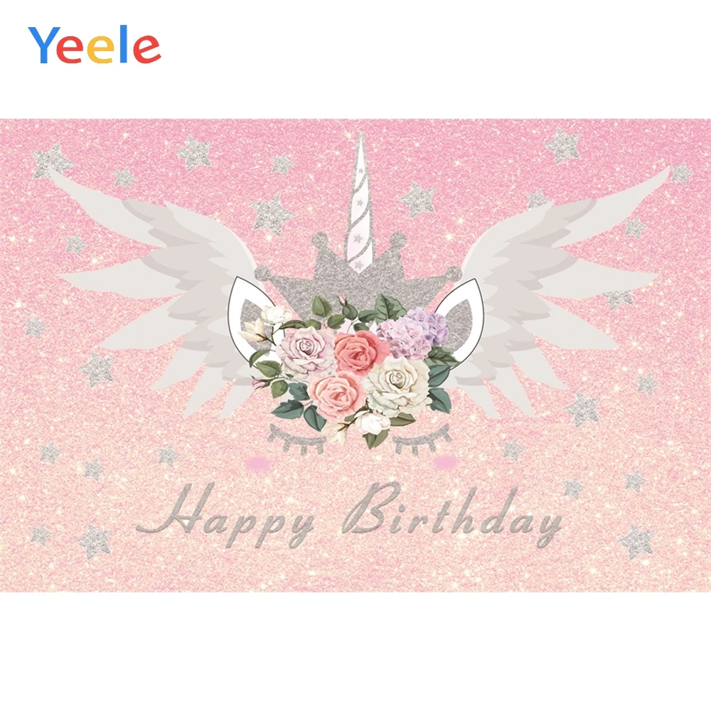 

Angel Unicorn Flower Gold Dots Glitter Baby Shower Birthday Backdrop Photography Custom Photographic Background For Photo Studio
