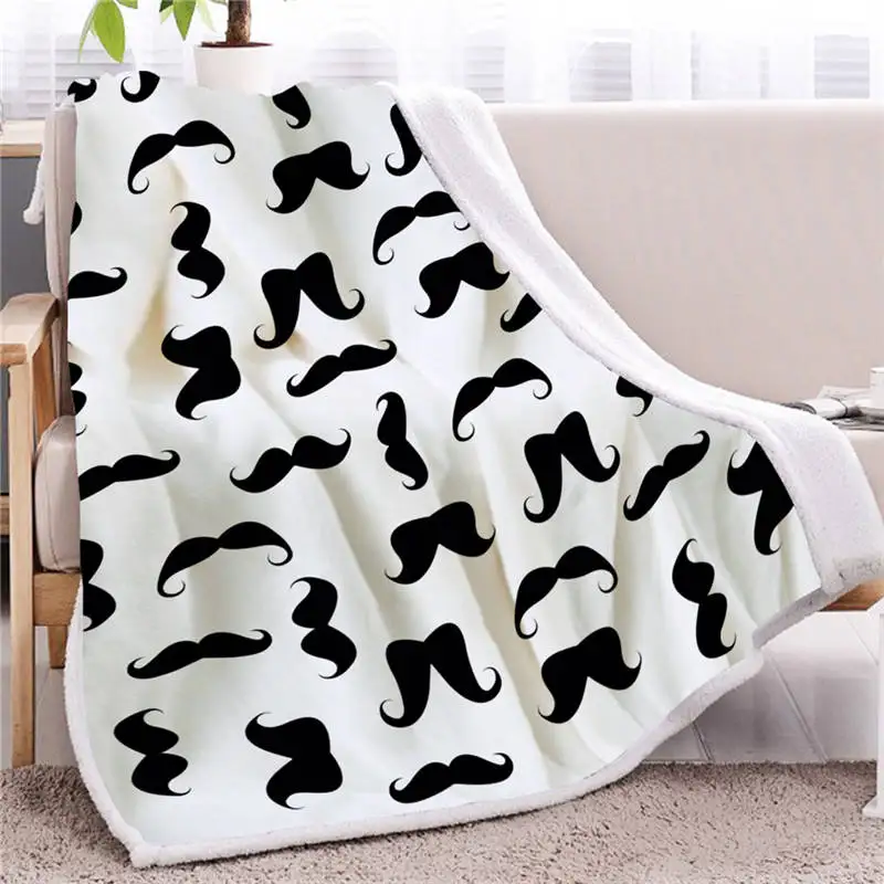 Blesslive Mustaches одеяло на искусственном меху черно-белое хипстерское одеяло милые плюшевые покрывала для мальчика манты Де Кама - Цвет: 1