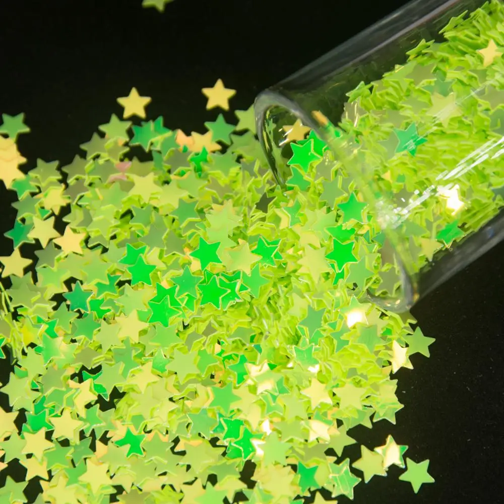 

Блестки супер ярко-зеленые со звездами, 450 г, 5 мм