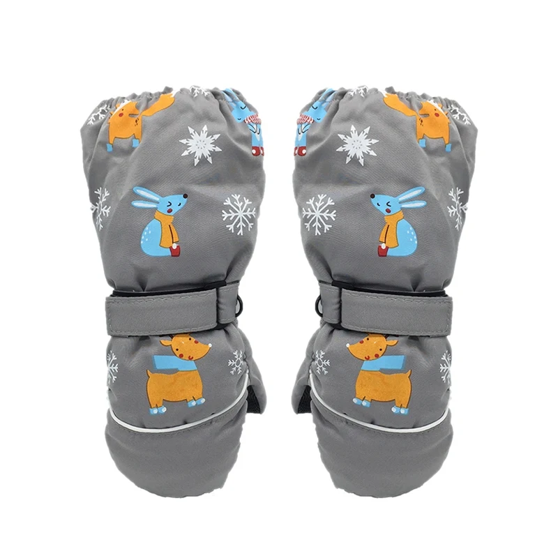 Thicken Kids Ski Gloves Winter Waterproof Child Snow Gloves Printed Non-slip Child Mittens Windproof Warm Extended Wrist Gloves