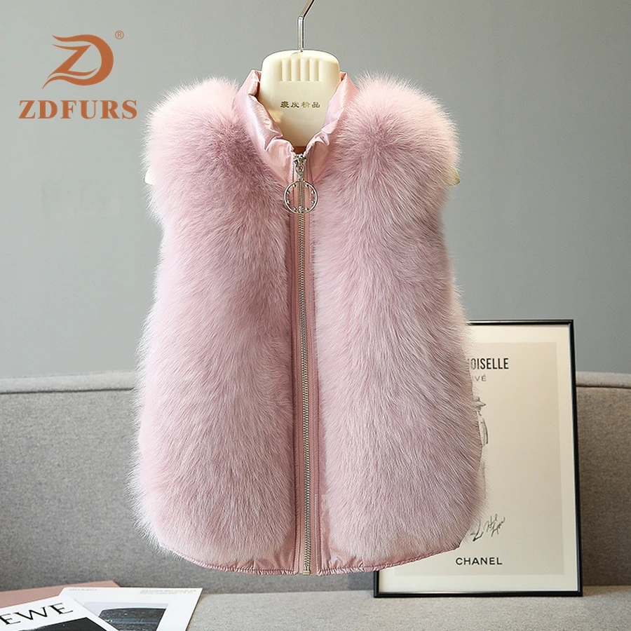 ZDFURS * жилет из натурального Лисьего меха стильный Зимний короткий толстый