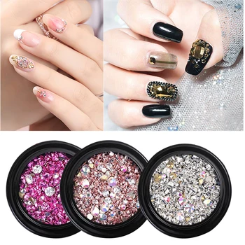 

1 Box Nails Art Mixed Jewelry Luxury Mine Black Micro Drill Hybrid Irregular Broken Drill Net Red Diamonds Crystal Sand Nail Art