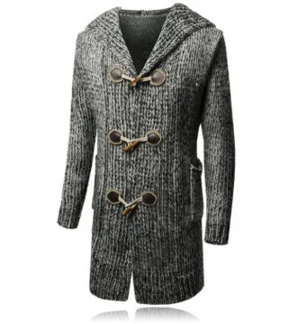 

2019 Men Hooded Sweater Men Joint Men's Fashion Slim Fit Toggle Mid-length Sweater Loose-Fit Coat