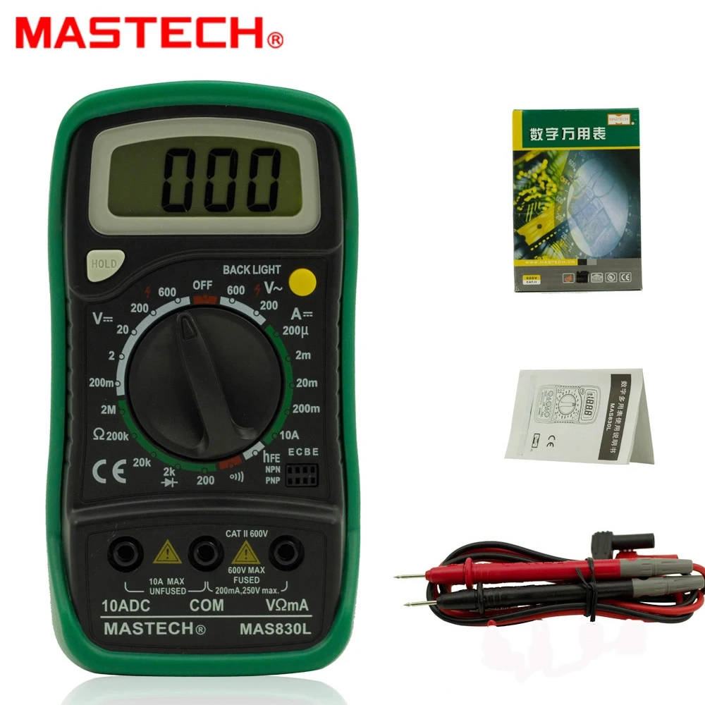 Mastech MAS830L Мини Ручной ЖК дисплей 2000 отсчетов мультиметр DC ток тест er подсветка