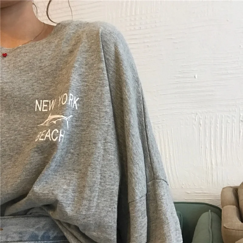 Футболка с длинными рукавами Женская Осенняя Корейская ins Harajuku винтажная BF модная свободная повседневная женская футболка большого размера
