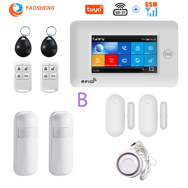 4.3 Inch Touch Panel WIFI GSM Wireless Burglar Home Security Alarm System TUYA Smart life APP Control Compatible With Alexa B