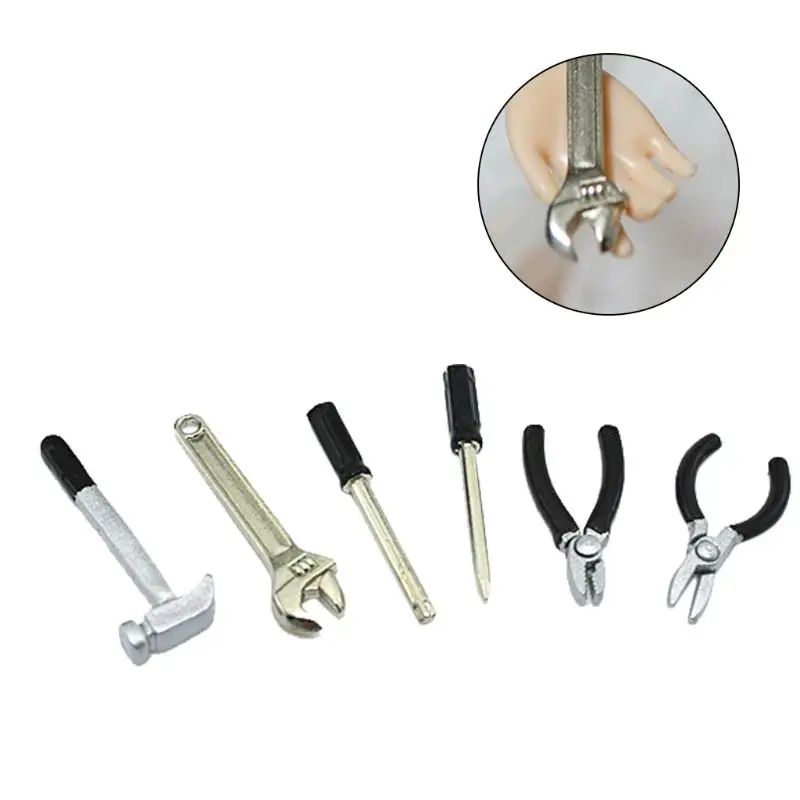 6Pcs Tools Mini Hammer Wrench Screwdriver Scissors Toy 1:12 Dollhouse Accesory