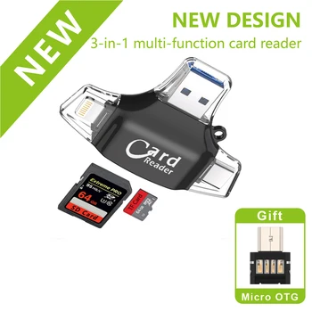 

4 in 1 SD Card Reader microsd memory OTG Card adapter for iphone ios tipo c micro Android phone TF Reader