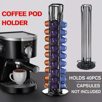 

360° Rotating 40 Capsule Coffee Pods Holder Capsules Dispensing Tower Stand Fits for Nespresso Capsule Storage Coffee Stand