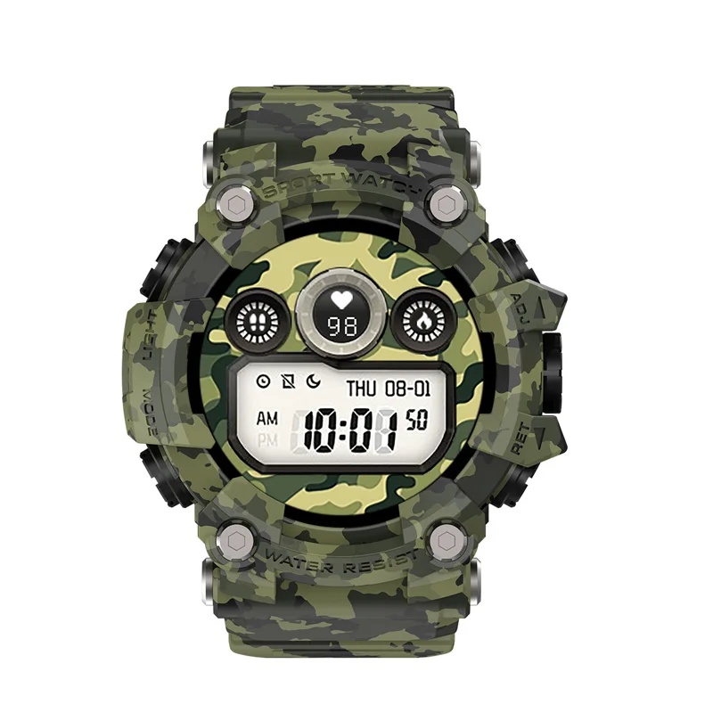 

Men Camouflage Style IP68 Waterproof Smart Sport Watch Heart Rate Monitor Call Message Reminder Digital Smart Digital Wristbands