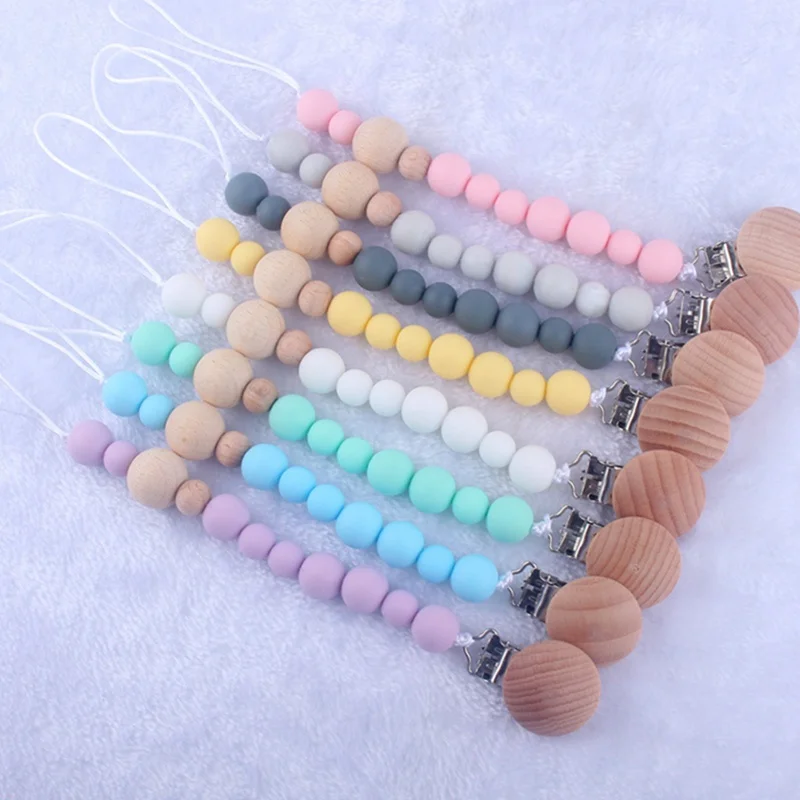Baby Pacifier Clip Anti-drop Infant Pacifier Chain Toy Wood Beads Nipple Holder Baby Product