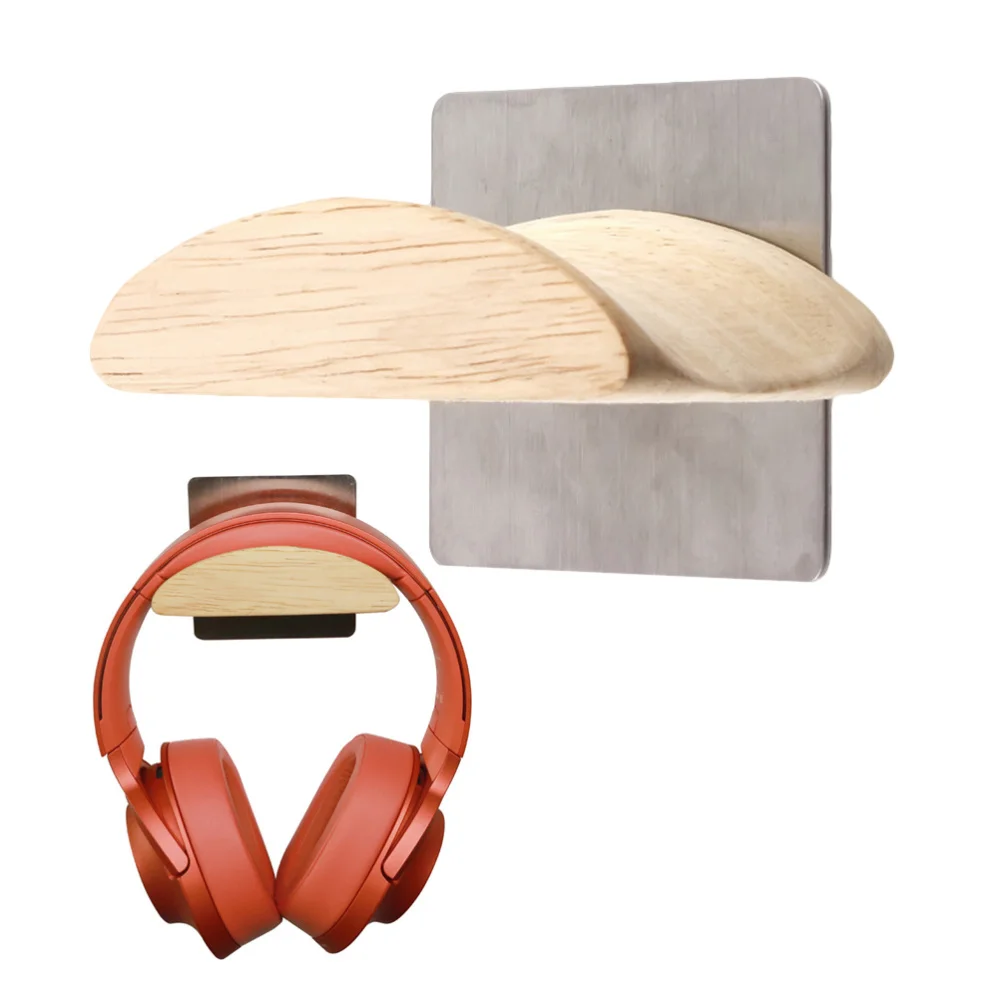 Stainless Steel and Solid Wooden Headphone Holder Headset Stand Metal Wall Mounted Earphone Hanger Storage Rack Display