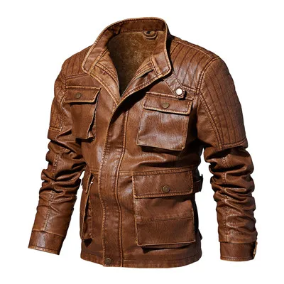 DD9988-Khaki Мужские куртки, приталенная Повседневная Верхняя одежда, куртка-бомбер, Мужская мотоциклетная кожаная куртка из искусственной кожи, Мужская Меховая куртка с несколькими карманами, мужская теплая одежда - Цвет: DD9988-Khaki