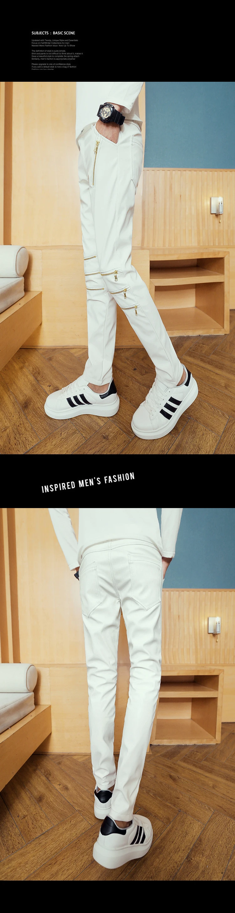 Idopy Для Мужчин's корейский стиль тощие кожаные штаны по колено молнии уличная вечерние Повседневное узкие брюки из искусственной кожи для