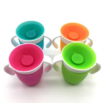 

Baby Cups 360 Degrees Rotated 240ML Baby Learning Drinking Cup With Double Handle Flip lid Leakproof Infants Water Cups Bottle