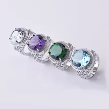 Новое высококачественное белое/фиолетовое/зеленое/синее овальное кольцо с большим камнем, циркониевое кольцо для женщин, свадебные модные вечерние ювелирные изделия, подарок Размер 6-10