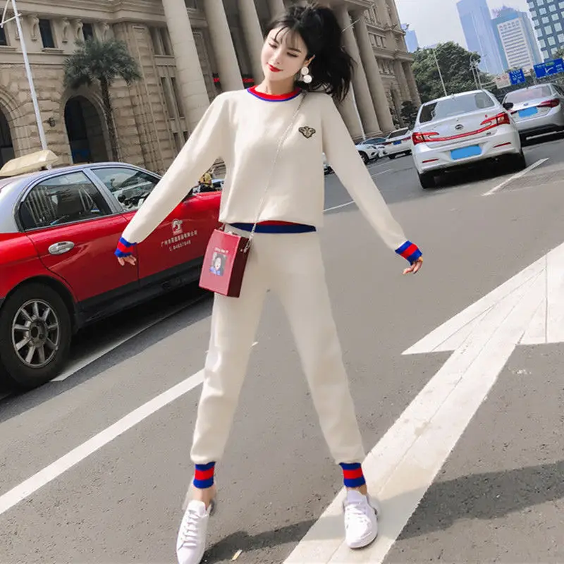

Women's Suit 2020 New Autumn Korean Version of Loose Sweater Trousers Sports Casual Fashion Two-piece Suit Women High Quality