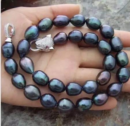 

free shipping HUGE AAA+ 9-11MM South Sea Black Baroque Pearl Necklace 18 inch