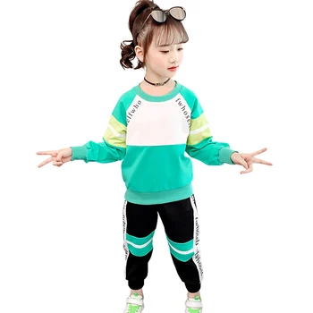 

Teen Girls Sport Clothing Sweatshirt + Pants Costume For Girls Patchwork Girls Clothes Spring Autumn Children's Clothes