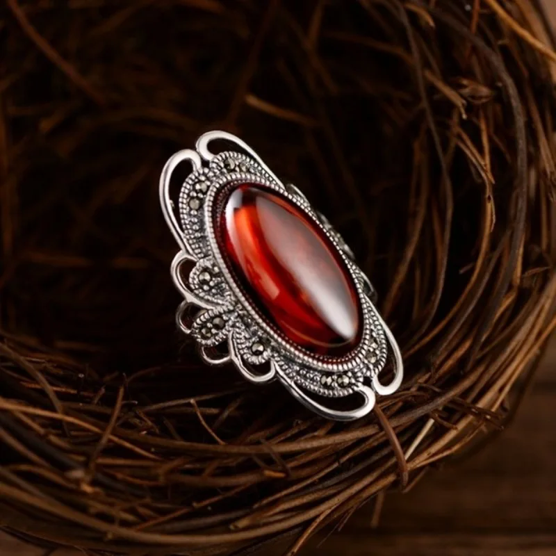 Sterling Silver Ring Luck Red Chalcedony Flower Band 32x20mm Gift For Women | Украшения и аксессуары