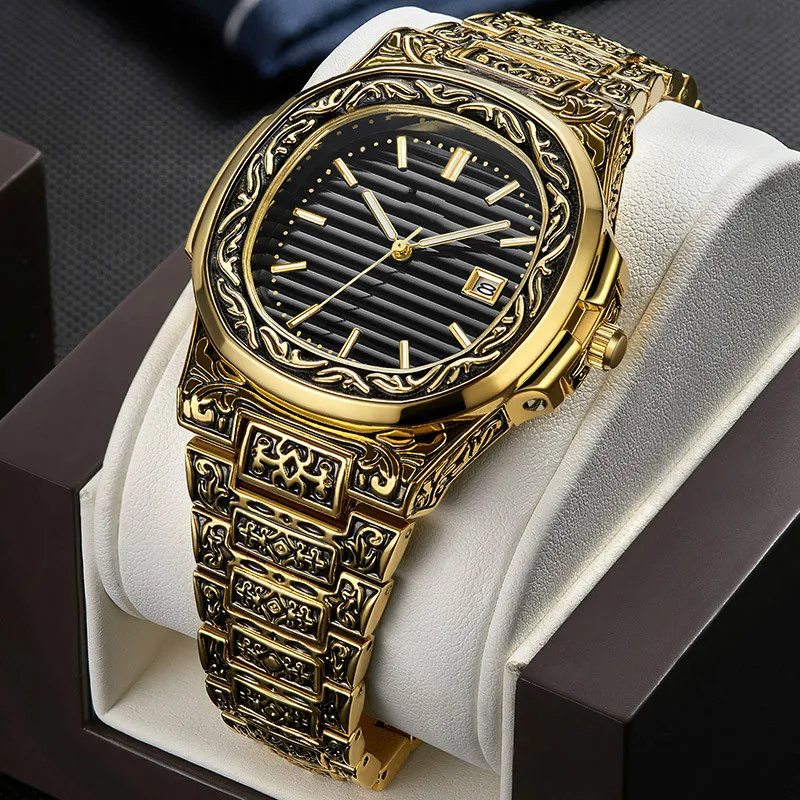 Man Watch Gold Mens Quartz Stainless-Steel Luxury Retro Men Brand Female Reloj Hombre