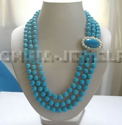 818 22"-24" 3row natural 10mm perfect round blue necklace