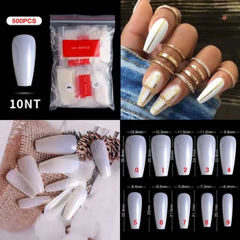 

500 Tips Acrylic Stiletto False Nail Tips Nature Clear Full Cover Fake Nails Artificial Gel Polish Display Manicure Tools