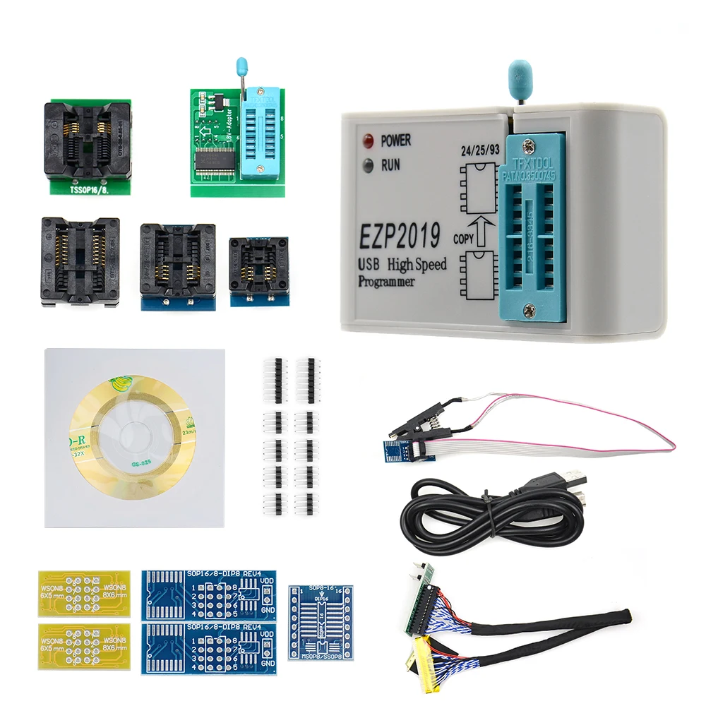 Новейший EZP2019 высокоскоростной USB SPI программатор+ 12 адаптеров Поддержка 24 25 93 EEPROM 25 флэш-чип биос