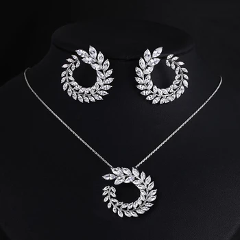 

Two Size New Design Luxury AAA Zircon Olive Branch Earrings and Pendant Jewelry Sets For Fashion Women Wedding Jewelry Set US260