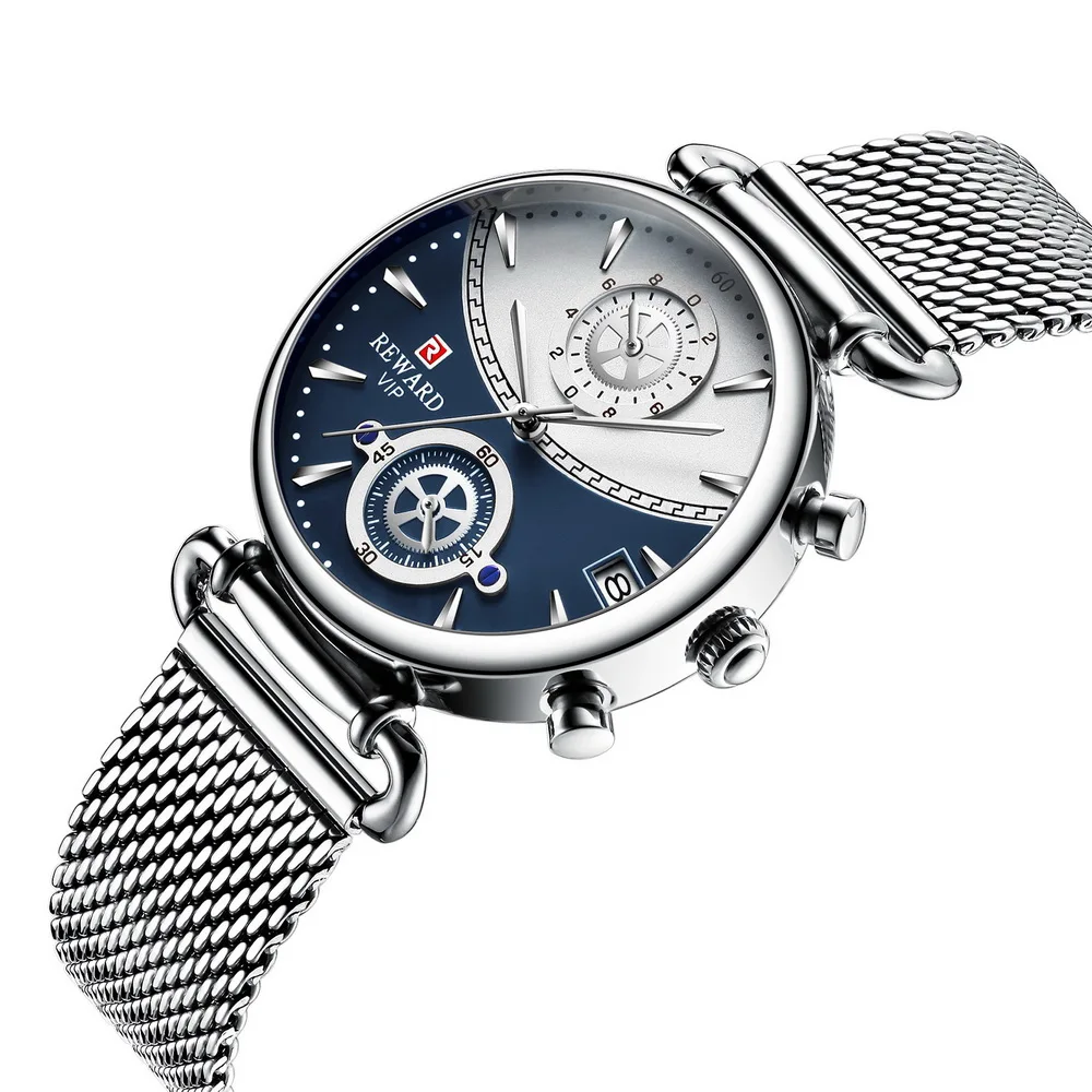 Orologi da coppia Cronografo Calendario Orologi da polso con cinturino in maglia di acciaio inossidabile Orologio da polso da donna impermeabile al quarzo_voghion.com