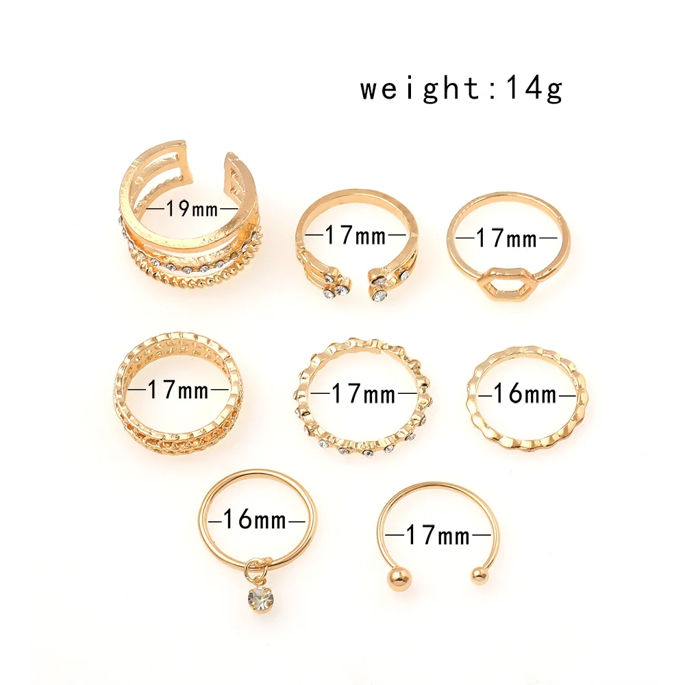 Boho Crystal Joint Ring Set For Women Geometric Knuckle Finger Rings Female Bohemia Wedding Party Jewelry Wedding Rings