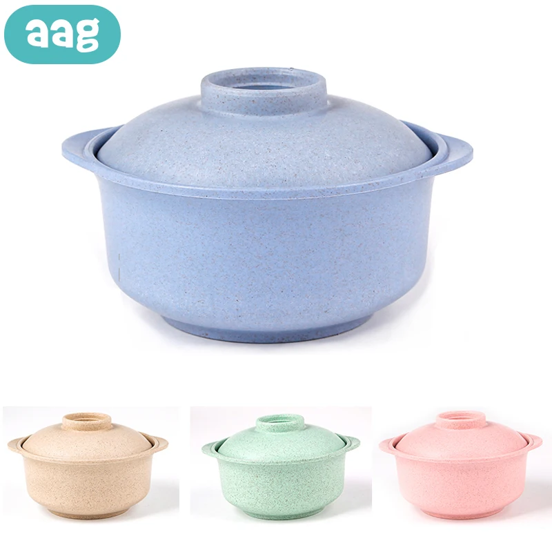 

AAG Baby Bowl with Cover Wheat Straw Children Tableware Dishes Child Snacks Storage Bowls Baby Food Feeding Bowl Dinnerware