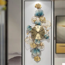 New Chinese Style Living Room Fashion Home Creative Clock Light Luxury Ginkgo Leaf Decoration Wall Clock Atmosphere Wall Watch
