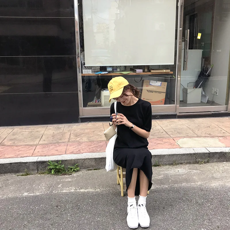 

Zz5051 [Yellow Zheng] 2018 Autumn WOMEN'S Dress Korean-style Crew Neck Short Sleeve Knit Sleeves + High Waist Skirt Leisure Suit