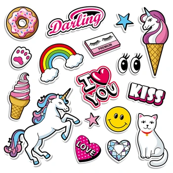 

Kawaii Unicorn Stickers Easy Use For Child Clothing Decoration Stickers Heat Transfer Washable Parches Diy Set Iron-On Patches
