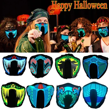 

Halloween Neon Mask Scary Light Up Masks for Halloween Cosplay Party DJ Music Dance Ball LED luminous voice control Face Cover