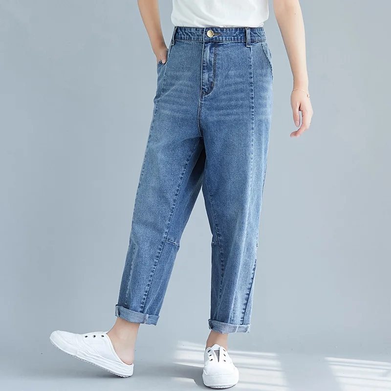 Для женщин Высокая Талия размера плюс свободные шаровары 9 баллов Длина