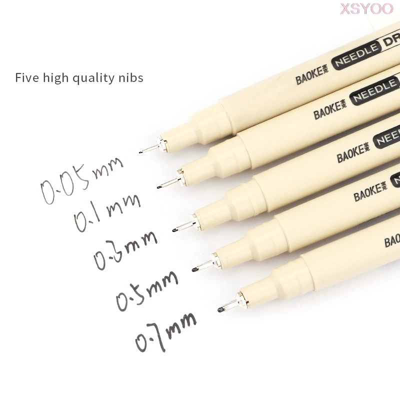 

BAOKE 5pcs/set Micron Needle Drafing Pen Waterproof drawing Pen 005 01 03 05 07 Art Markers for Sketch design sketch sign