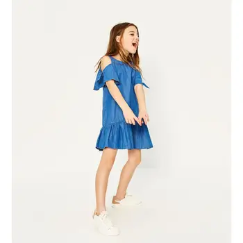 

Word shoulder Denim Dress Summer Strapless Jean Dress Children Dresses For Girls Pattern baby Girls summer clothes Child Clothes