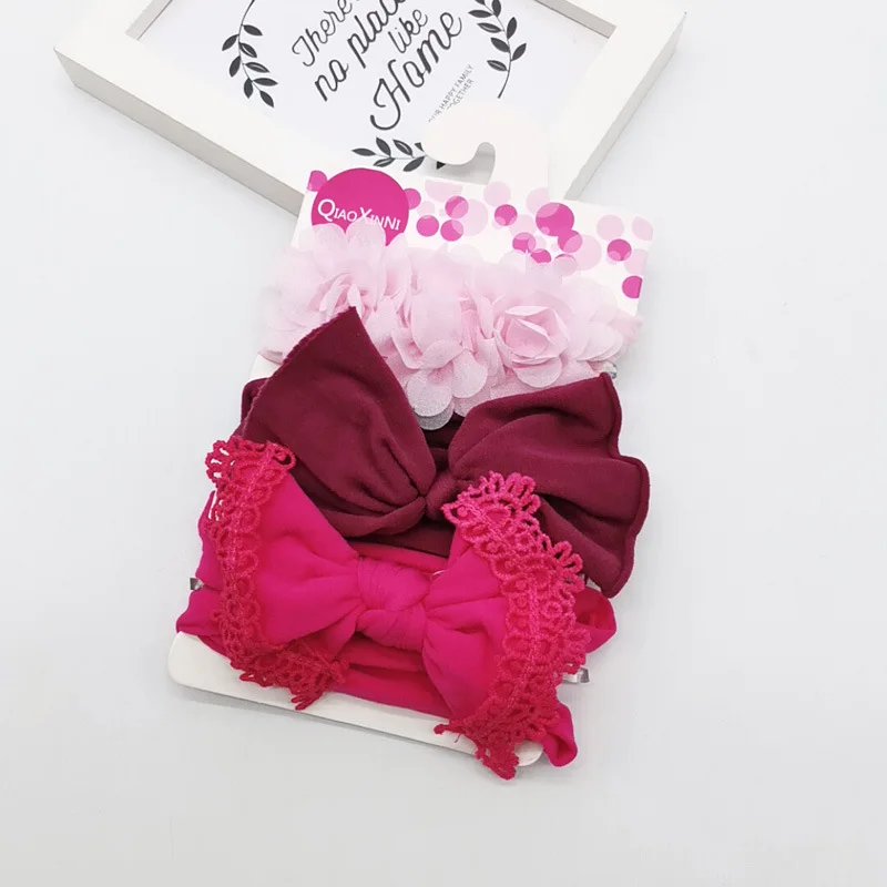 3PCS Kids Baby Girl Princess Headband Toddler Lace Bow Flower Hair Band Accessories