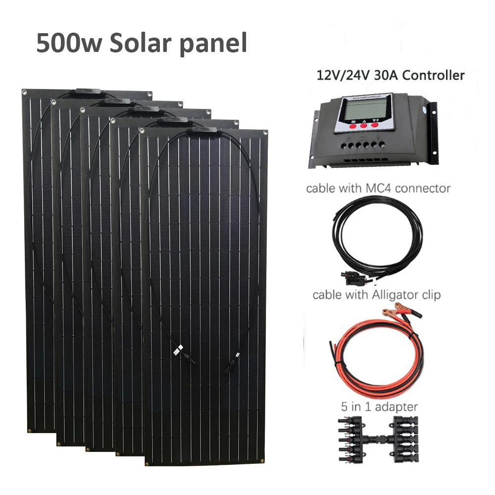 500-Watt-500W-Solar-Panel-Kit-with-LCD-Solar-Controller-extra-Solar-Cable-12V-24V-RV