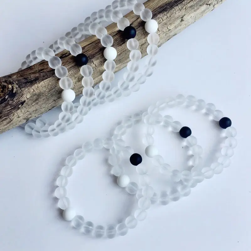 Chakra Beaded Bracelet 8mm Natural Stone Be Balanced Matte Crystal Black White Onyx Recycled Beach Glass For Women Men Jewelry