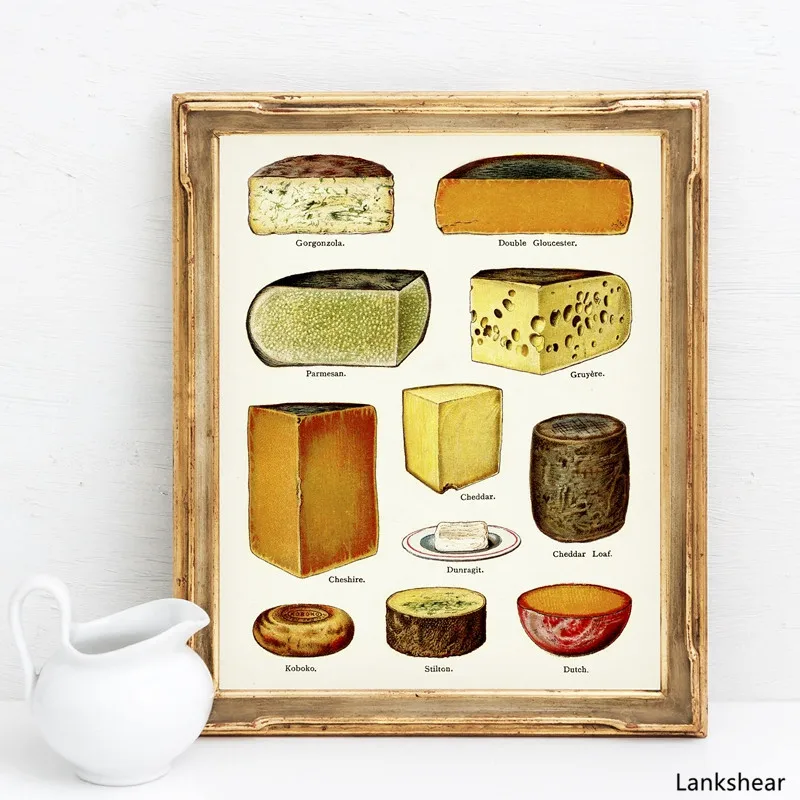 

Nordic Canvas Painting Kitchen Home Decor Types Of Cheese Chart Poster Prints Vintage Wall Art Picture Dining Room Modular Frame