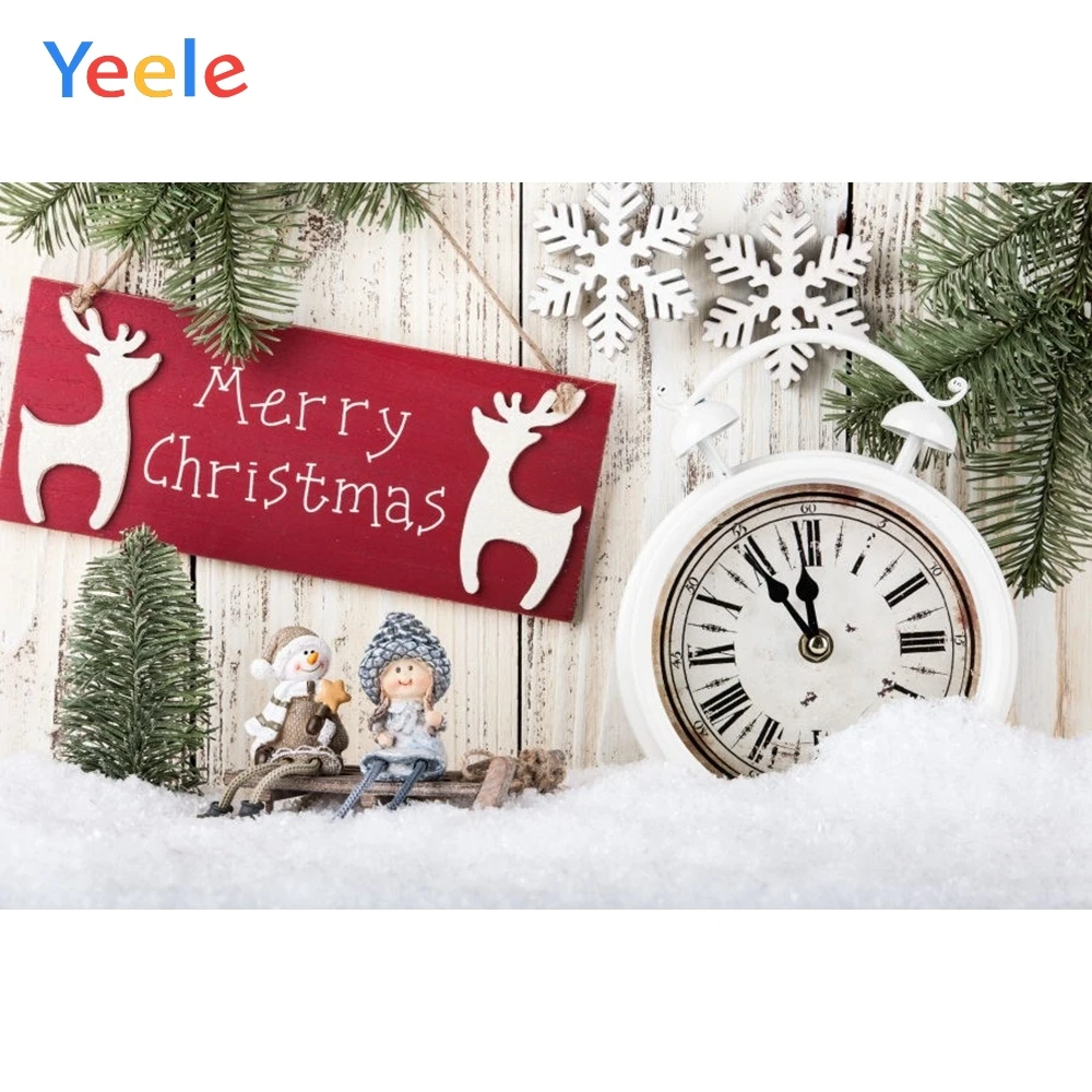 

Yeele Christmas Tree Winter Snow Clock Deer Toy Doll Backdrop Vinyl Wood Board Bokeh Photography Background For Photo Studio