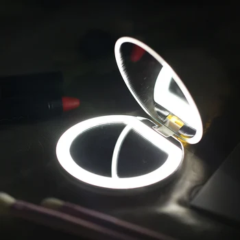 

Cosmetic Mirror Mini Portable Pocket LED Makeup Mirror w Light Rechargeable Hand Compact 1X/3X Magnifying Folding Beauty Mirror