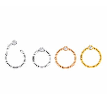 1Pc  Captive Bead Clicker Ring Gems Seamless Hinged Segment Ring Clicker Cartilage Nose/Lip Hoop Rings Septum 16g