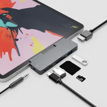 

USB C Hub 7 in 1 USB C to 4K HDMI Adapter with 60W PD Charging USB 3.0 SD/TF Card Readers for MacBook/iPad Pro and Type C Laptop