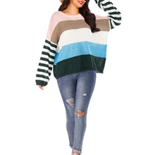 Lnterlaced полосы сшивание свободные уличные свитера модные дикие осень и зима женская одежда