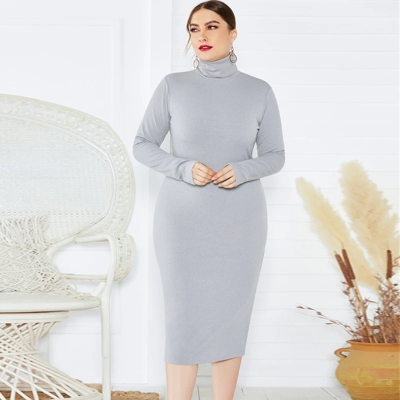 BHflutter 4XL 5XL 6XL Plus Size Winter Dress Women Long Sleeve Turtleneck Knitted Dress Ladies Sexy Bodycon Vintage Dresses