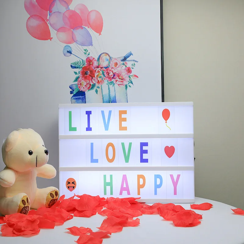 

A4 Cinematic LED Porch Light Up Sign Box Lightbox Message Board Cinema LED Letter Symbol Home Party Wedding Lamp Decor